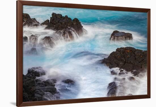 Waves crashing over lava rocks on shoreline of Espanola Island, Galapagos Islands, Ecuador.-Adam Jones-Framed Photographic Print