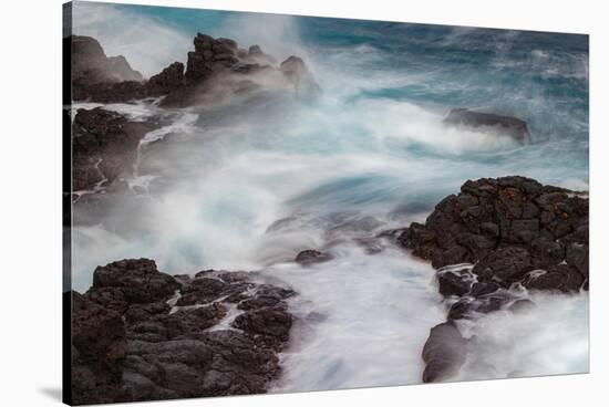 Waves crashing over lava rocks on shoreline of Espanola Island, Galapagos Islands, Ecuador.-Adam Jones-Stretched Canvas