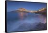 Waves frame the village perched on promontory at dusk, Castelsardo, Gulf of Asinara, Italy-Roberto Moiola-Framed Stretched Canvas