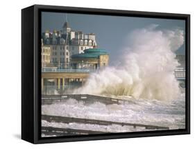 Waves Pounding Bandstand, Storm in Eastbourne, East Sussex, England, United Kingdom, Europe-Ian Griffiths-Framed Stretched Canvas