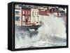 Waves Pounding Sea Wall and Rail Track in Storm, Dawlish, Devon, England, United Kingdom-Ian Griffiths-Framed Stretched Canvas