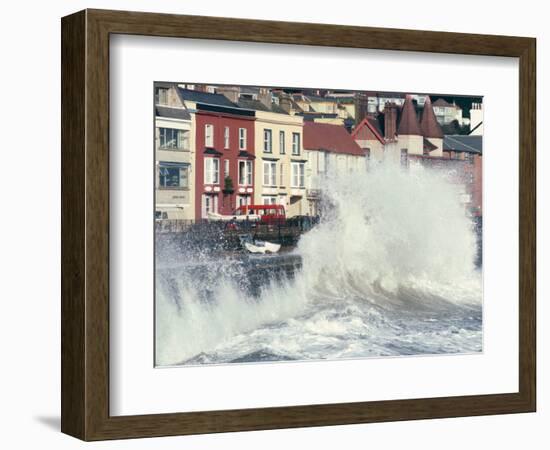 Waves Pounding Sea Wall and Rail Track in Storm, Dawlish, Devon, England, United Kingdom-Ian Griffiths-Framed Photographic Print