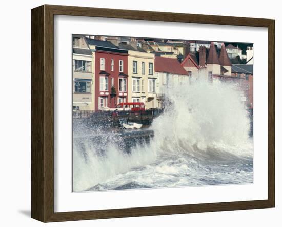 Waves Pounding Sea Wall and Rail Track in Storm, Dawlish, Devon, England, United Kingdom-Ian Griffiths-Framed Photographic Print