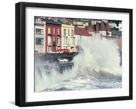 Waves Pounding Sea Wall and Rail Track in Storm, Dawlish, Devon, England, United Kingdom-Ian Griffiths-Framed Photographic Print