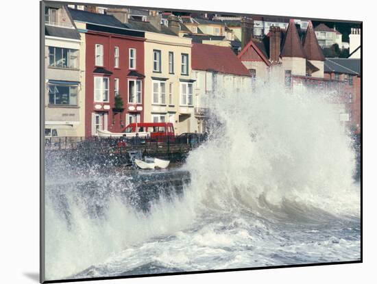 Waves Pounding Sea Wall and Rail Track in Storm, Dawlish, Devon, England, United Kingdom-Ian Griffiths-Mounted Photographic Print