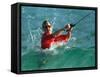 Waves Splash President-Elect George Bush as He Casts a Line While Surf-Fishing-null-Framed Stretched Canvas