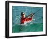 Waves Splash President-Elect George Bush as He Casts a Line While Surf-Fishing-null-Framed Premium Photographic Print