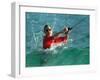 Waves Splash President-Elect George Bush as He Casts a Line While Surf-Fishing-null-Framed Premium Photographic Print