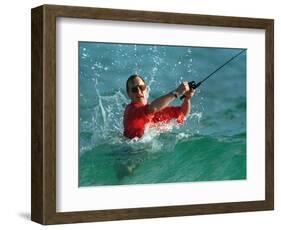 Waves Splash President-Elect George Bush as He Casts a Line While Surf-Fishing-null-Framed Photographic Print