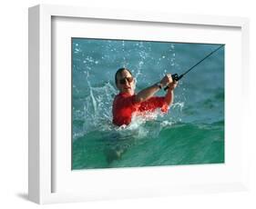 Waves Splash President-Elect George Bush as He Casts a Line While Surf-Fishing-null-Framed Photographic Print