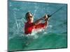 Waves Splash President-Elect George Bush as He Casts a Line While Surf-Fishing-null-Mounted Photographic Print