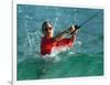 Waves Splash President-Elect George Bush as He Casts a Line While Surf-Fishing-null-Framed Photographic Print