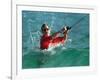 Waves Splash President-Elect George Bush as He Casts a Line While Surf-Fishing-null-Framed Photographic Print