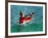 Waves Splash President-Elect George Bush as He Casts a Line While Surf-Fishing-null-Framed Photographic Print