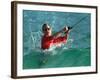 Waves Splash President-Elect George Bush as He Casts a Line While Surf-Fishing-null-Framed Photographic Print