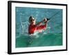 Waves Splash President-Elect George Bush as He Casts a Line While Surf-Fishing-null-Framed Photographic Print