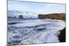 Waves Washing Over Black Beach At The Vik Coastline Looking Toward Dyrholaey. Vik. Iceland-Oscar Dominguez-Mounted Photographic Print