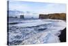 Waves Washing Over Black Beach At The Vik Coastline Looking Toward Dyrholaey. Vik. Iceland-Oscar Dominguez-Stretched Canvas