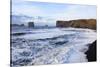 Waves Washing Over Black Beach At The Vik Coastline Looking Toward Dyrholaey. Vik. Iceland-Oscar Dominguez-Stretched Canvas