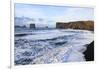 Waves Washing Over Black Beach At The Vik Coastline Looking Toward Dyrholaey. Vik. Iceland-Oscar Dominguez-Framed Photographic Print