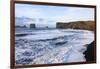 Waves Washing Over Black Beach At The Vik Coastline Looking Toward Dyrholaey. Vik. Iceland-Oscar Dominguez-Framed Photographic Print