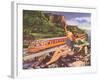 Waving at Streamlined Train-null-Framed Art Print