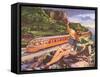 Waving at Streamlined Train-null-Framed Stretched Canvas