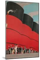 Waving People with Ocean Liner Smoke Stacks-Found Image Press-Mounted Giclee Print