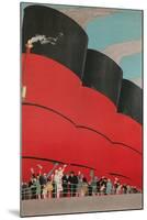 Waving People with Ocean Liner Smoke Stacks-Found Image Press-Mounted Giclee Print