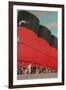 Waving People with Ocean Liner Smoke Stacks-Found Image Press-Framed Giclee Print