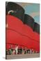 Waving People with Ocean Liner Smoke Stacks-Found Image Press-Stretched Canvas