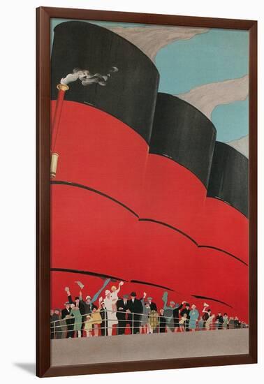 Waving People with Ocean Liner Smoke Stacks-Found Image Press-Framed Giclee Print