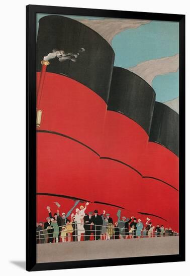 Waving People with Ocean Liner Smoke Stacks-Found Image Press-Framed Giclee Print