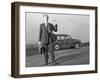 Waving Sales Rep with a Moris Minor Shooting Brake, 3rd Aug 1963-Michael Walters-Framed Photographic Print