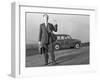 Waving Sales Rep with a Moris Minor Shooting Brake, 3rd Aug 1963-Michael Walters-Framed Photographic Print