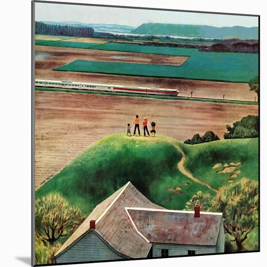 "Waving to Train in the Distance", May 4, 1957-John Falter-Mounted Giclee Print