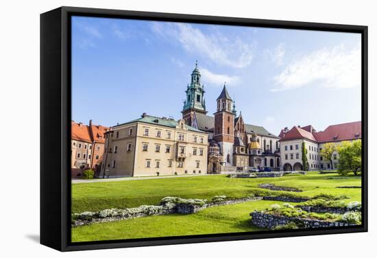 Wawel Castle on Sunny Day with Blue Sky and White Clouds-Jorg Hackemann-Framed Stretched Canvas