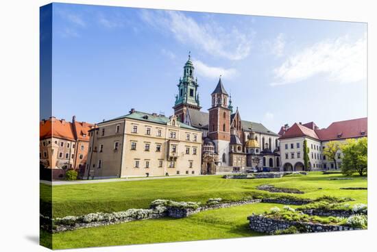 Wawel Castle on Sunny Day with Blue Sky and White Clouds-Jorg Hackemann-Stretched Canvas