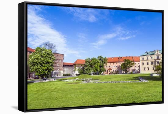 Wawel Castle on Sunny Day with Blue Sky and White Clouds-Jorg Hackemann-Framed Stretched Canvas