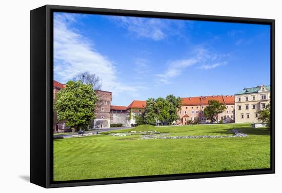 Wawel Castle on Sunny Day with Blue Sky and White Clouds-Jorg Hackemann-Framed Stretched Canvas