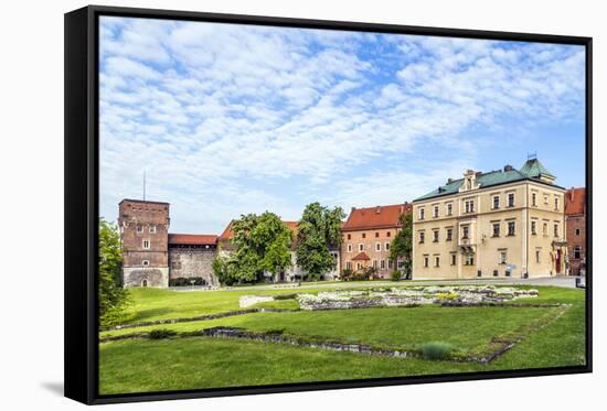 Wawel Castle on Sunny Day with Blue Sky and White Clouds-Jorg Hackemann-Framed Stretched Canvas