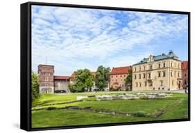 Wawel Castle on Sunny Day with Blue Sky and White Clouds-Jorg Hackemann-Framed Stretched Canvas