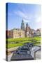 Wawel Castle on Sunny Day with Blue Sky and White Clouds-Jorg Hackemann-Stretched Canvas