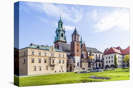 Wawel Castle on Sunny Day with Blue Sky and White Clouds-Jorg Hackemann-Stretched Canvas