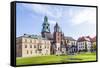 Wawel Castle on Sunny Day with Blue Sky and White Clouds-Jorg Hackemann-Framed Stretched Canvas