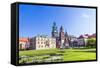 Wawel Castle on Sunny Day with Blue Sky and White Clouds-Jorg Hackemann-Framed Stretched Canvas