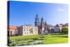 Wawel Castle on Sunny Day with Blue Sky and White Clouds-Jorg Hackemann-Stretched Canvas