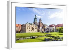 Wawel Castle on Sunny Day with Blue Sky and White Clouds-Jorg Hackemann-Framed Photographic Print