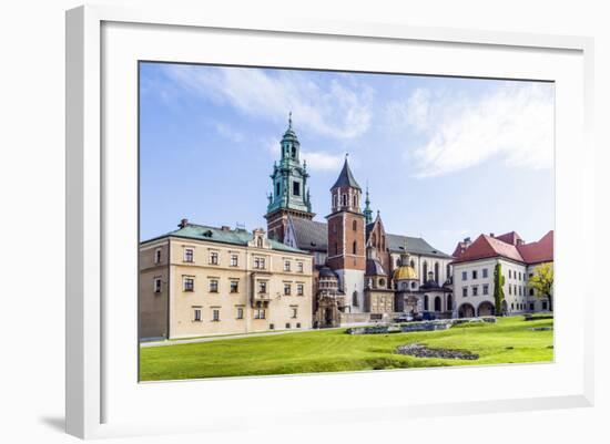 Wawel Castle on Sunny Day with Blue Sky and White Clouds-Jorg Hackemann-Framed Photographic Print