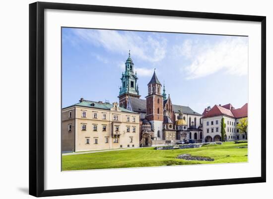 Wawel Castle on Sunny Day with Blue Sky and White Clouds-Jorg Hackemann-Framed Photographic Print